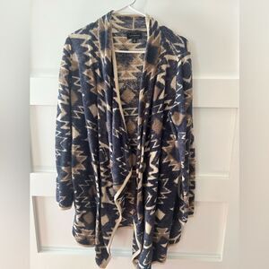 🇺🇸 Lucky Brand boho Southwestern Blue Aztec fuzzy comfy cardigan size small
